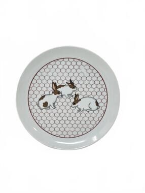 Vintage Takahashi Japan  Porcelain Plate with Rabbit and Chicken Wire Design